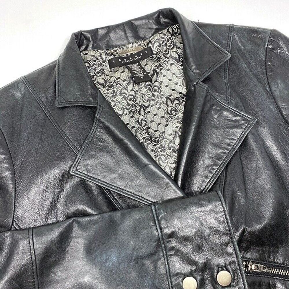 Laundry By‎ Shelli Segal Black Soft Lamb Leather Motorcycle Jacket Size 6